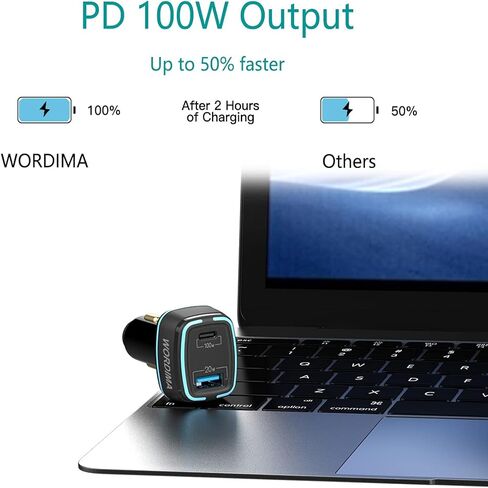 شاحن سيارة فائق السرعة 120 واط، شاحن سيارة WORDIMA PD100W شاحن سريع ثنائي المنفذ PPS PD3.0 QC5.0 SCP محول USB ولاعة السجائر متوافق مع MacBook Pro iPad iPhone Samsung Galaxy Pixel Oneplus in Kuwait