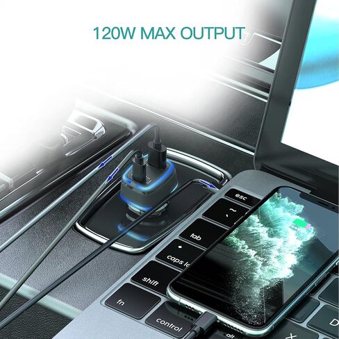شاحن سيارة فائق السرعة 120 واط، شاحن سيارة WORDIMA PD100W شاحن سريع ثنائي المنفذ PPS PD3.0 QC5.0 SCP محول USB ولاعة السجائر متوافق مع MacBook Pro iPad iPhone Samsung Galaxy Pixel Oneplus in Kuwait