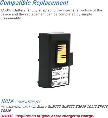 TAKOCI 3400mAh Replacement Battery for Zebra P1031365-069 P1031365-025 QLN220 ZQ520 QLN320 ZQ510 ZQ610HC ZQ620HC QLn220HC QLn320HC ZQ521 in Saudi Arabia