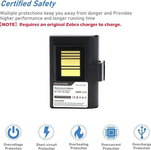 TAKOCI 3400mAh Replacement Battery for Zebra P1031365-069 P1031365-025 QLN220 ZQ520 QLN320 ZQ510 ZQ610HC ZQ620HC QLn220HC QLn320HC ZQ521 in Saudi Arabia