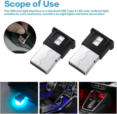 بانسيكو مصباح LED صغير بمنفذ USB، اضاءة داخلية للسيارة RGB قابلة للتعديل وسطوع قابل للتعديل، ضوء ليلي USB بتيار مستمر 5 فولت، مصباح LED ذكي للسيارة وديكور المنزل والكمبيوتر ومقابس USB الاخرى من قطعتين in Kuwait