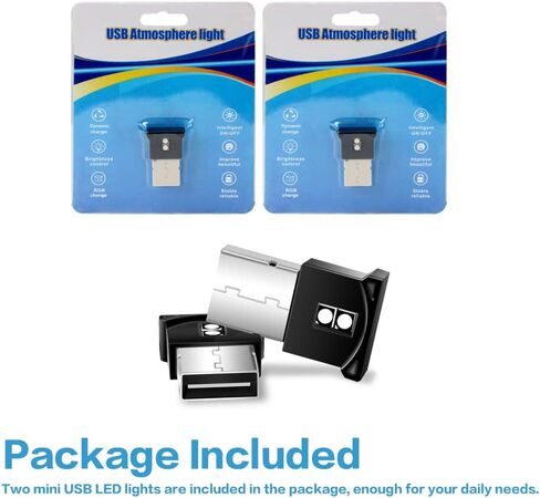 بانسيكو مصباح LED صغير بمنفذ USB، اضاءة داخلية للسيارة RGB قابلة للتعديل وسطوع قابل للتعديل، ضوء ليلي USB بتيار مستمر 5 فولت، مصباح LED ذكي للسيارة وديكور المنزل والكمبيوتر ومقابس USB الاخرى من قطعتين in Kuwait