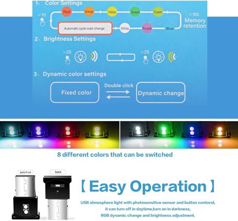 بانسيكو مصباح LED صغير بمنفذ USB، اضاءة داخلية للسيارة RGB قابلة للتعديل وسطوع قابل للتعديل، ضوء ليلي USB بتيار مستمر 5 فولت، مصباح LED ذكي للسيارة وديكور المنزل والكمبيوتر ومقابس USB الاخرى من قطعتين in Kuwait