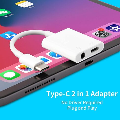 2 في 1 محول صوت رقمي USB C إلى 3.5 مم محول سماعة رأس مع 60 وات PD شحن، وصل وتشغيل محول سماعة أذن مقبس الصوت لجهاز iPad pro 2020 2021 / MacBook Air M1 / Galaxy S21 TIANSONG (أبيض) in Kuwait