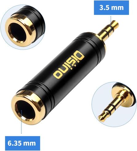1/4" Mono to 1/8" Stereo Adapter, New Upgrade Gold-Plated 6.35mm TS Male Jack to 3.5mm TRS Female Stereo Adapter for Headphone, Amp Adapte, Black - 1 Pack in Kuwait