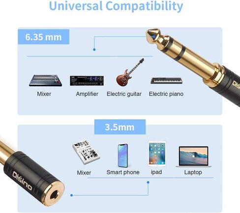 1/4" Mono to 1/8" Stereo Adapter, New Upgrade Gold-Plated 6.35mm TS Male Jack to 3.5mm TRS Female Stereo Adapter for Headphone, Amp Adapte, Black - 1 Pack in Kuwait