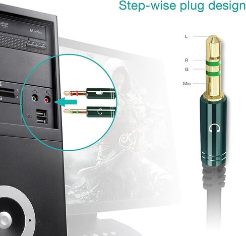 KINGTOP Headset Splitter Cable 3.5mm Female to 2 Male for PC Computer and Old Version Laptop (Blue) in Kuwait