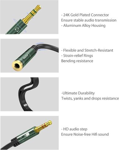 KINGTOP Headset Splitter Cable 3.5mm Female to 2 Male for PC Computer and Old Version Laptop (Blue) in Kuwait