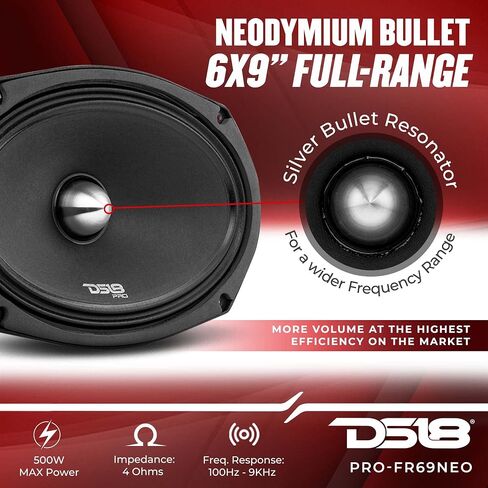 مكبر صوت DS18 PRO-FR6NEO - 6.5 بوصة، كامل المدى، رصاصة ألومنيوم فضية، 450 وات بحد أقصى، 225 وات RMS، 4 أوم، مغناطيس النيوديميوم - مكبرات الصوت ذات النطاق الكامل الأكثر أناقة من النيوديميوم المتاحة، أسود، PROFR6NEO in Kuwait