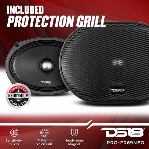 مكبر صوت DS18 PRO-FR6NEO - 6.5 بوصة، كامل المدى، رصاصة ألومنيوم فضية، 450 وات بحد أقصى، 225 وات RMS، 4 أوم، مغناطيس النيوديميوم - مكبرات الصوت ذات النطاق الكامل الأكثر أناقة من النيوديميوم المتاحة، أسود، PROFR6NEO in Kuwait