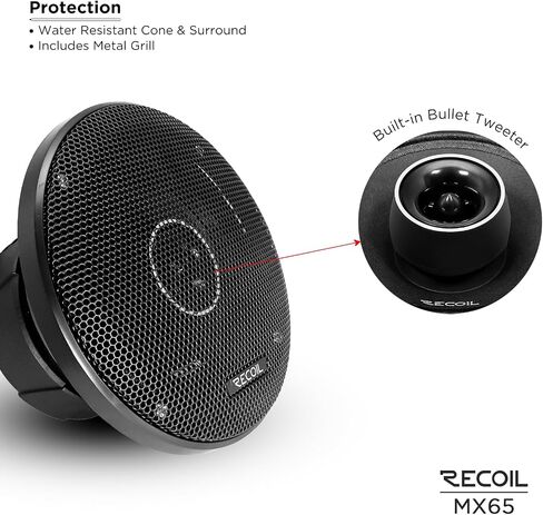 RECOIL MX65 Pair 6.5-Inch 2-Way Pro Audio Midrange Coaxial Speakers with Built-in Bullet Tweeters 560 Watts Max 280 Watts RMS 4-Ohm Water Resistant, Grills Included in Saudi Arabia