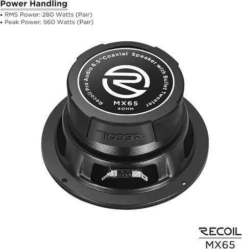 RECOIL MX65 Pair 6.5-Inch 2-Way Pro Audio Midrange Coaxial Speakers with Built-in Bullet Tweeters 560 Watts Max 280 Watts RMS 4-Ohm Water Resistant, Grills Included in Saudi Arabia