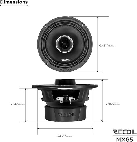 RECOIL MX65 Pair 6.5-Inch 2-Way Pro Audio Midrange Coaxial Speakers with Built-in Bullet Tweeters 560 Watts Max 280 Watts RMS 4-Ohm Water Resistant, Grills Included in Saudi Arabia
