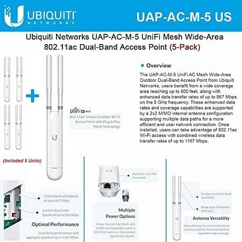 Ubiquiti Networks UAP-AC-M-5 UniFi Mesh Wide-Area 802.11ac Dual-Band Access Point (5-Pack). in Saudi Arabia