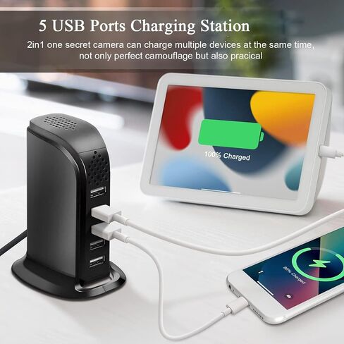 WiFi USB Charger Hidden Camera,1080P Mini Video Recording, Motion Detection, APP Remote View - Indoor Security Spy Camera with 5-Port USB Charging Station, Secret Nanny Cam for Home/Office, No Audio in Saudi Arabia