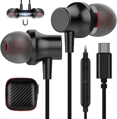 سماعة رأس USB C، سماعات أذن سلكية من COOYA USB من النوع C، سماعات أذن مغناطيسية بخاصية إلغاء الضوضاء داخل الأذن + ميكروفون لهاتف iPhone 15 Pro Max iPad 10 Samsung Galaxy S23 FE S22 Ultra A54 S21 S20 Pixel 8 7a OnePlus in Kuwait