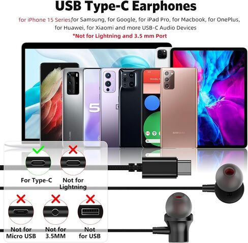 سماعة رأس USB C، سماعات أذن سلكية من COOYA USB من النوع C، سماعات أذن مغناطيسية بخاصية إلغاء الضوضاء داخل الأذن + ميكروفون لهاتف iPhone 15 Pro Max iPad 10 Samsung Galaxy S23 FE S22 Ultra A54 S21 S20 Pixel 8 7a OnePlus in Kuwait