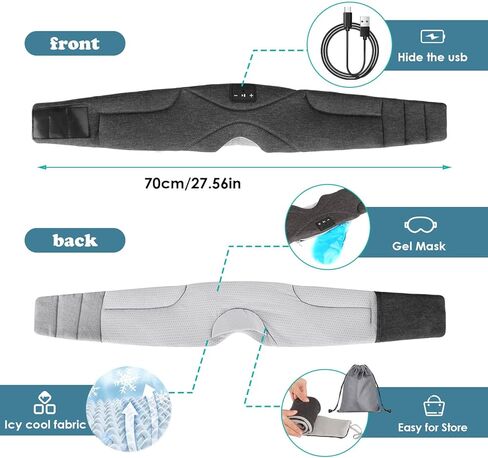 قناع نوم مع سماعات راس بلوتوث 24 ضوضاء بيضاء، مكبر صوت رفيع للغاية، قناع عين بلوتوث للنوم على الجانب، الطائرة، السفر، ادوات رائعة للنساء والرجال (اسود) in Kuwait