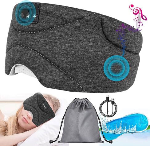 قناع نوم مع سماعات راس بلوتوث 24 ضوضاء بيضاء، مكبر صوت رفيع للغاية، قناع عين بلوتوث للنوم على الجانب، الطائرة، السفر، ادوات رائعة للنساء والرجال (اسود) in Kuwait