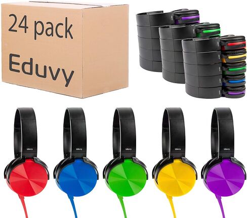 Bulk Headphones for Classroom, 24 Pack Durable Wired School Headphones for Students. Teacher Must Haves Supplies from Elementary to College (Mixed Color) in Saudi Arabia