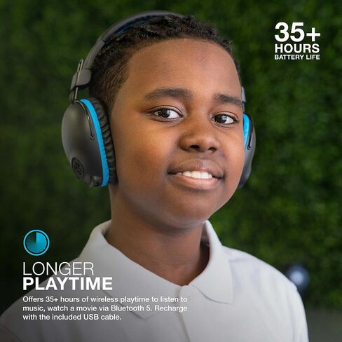 JLab JBuddies Pro Wireless Over-Ear Kids Headphones, 35+ Hour Battery Life, Built-in Volume Regulators for Safety, Share Mode, Folding, Adjustable, Noise Isolation, with Mic, Blue in Saudi Arabia
