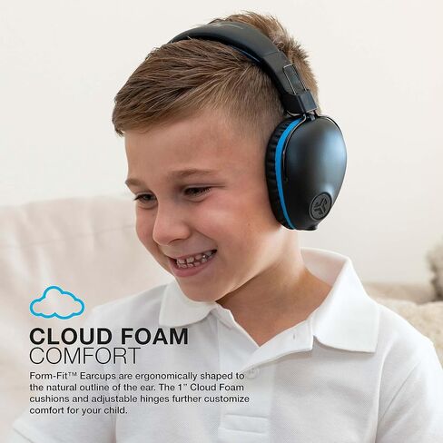 JLab JBuddies Pro Wireless Over-Ear Kids Headphones, 35+ Hour Battery Life, Built-in Volume Regulators for Safety, Share Mode, Folding, Adjustable, Noise Isolation, with Mic, Blue in Saudi Arabia