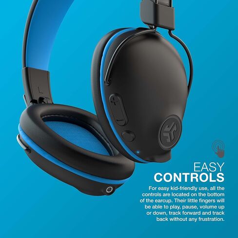 JLab JBuddies Pro Wireless Over-Ear Kids Headphones, 35+ Hour Battery Life, Built-in Volume Regulators for Safety, Share Mode, Folding, Adjustable, Noise Isolation, with Mic, Blue in Saudi Arabia