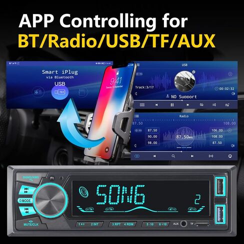 LXKLSZ Car Stereo Bluetooth Single Din LCD Audio Radio with Brightness Adjustment APP Control MP3 Player Supports Hands Free Calling AM/FM Radio AUX Input TF/EQ/USB Fast Charging Radio Receiver in Saudi Arabia
