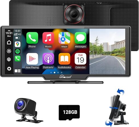 ستيريو سيارة Apple Carplay مقاس 10 بوصات من OTTOCAST، شاشة لمس عالية الدقة مع كاميرا داش 2.5K، CarPlay وراديو عرض تلقائي للسيارة يعمل بنظام Android، تحذير مغادرة المسار، ملاحة GPS، بطاقة TF 128 جيجا، لجميع المركبات in Saudi Arabia