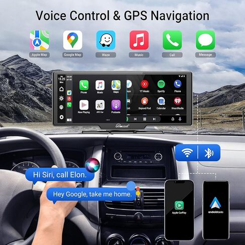 ستيريو سيارة Apple Carplay مقاس 10 بوصات من OTTOCAST، شاشة لمس عالية الدقة مع كاميرا داش 2.5K، CarPlay وراديو عرض تلقائي للسيارة يعمل بنظام Android، تحذير مغادرة المسار، ملاحة GPS، بطاقة TF 128 جيجا، لجميع المركبات in Saudi Arabia