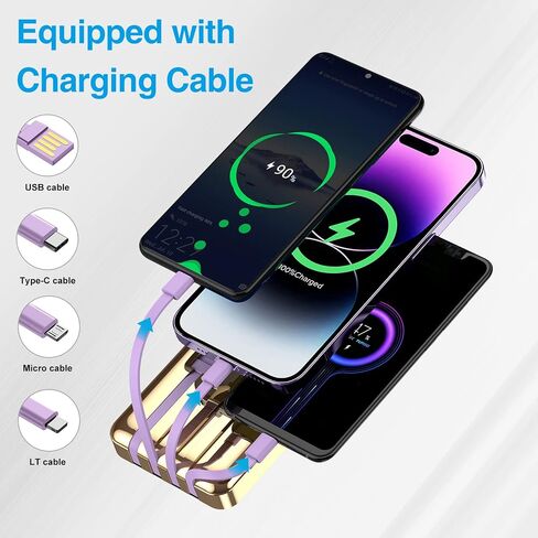 ummz Mini Portable Charger with Built-in 4 Cables，12000mAh Small Power Bank in Saudi Arabia