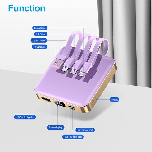 ummz Mini Portable Charger with Built-in 4 Cables，12000mAh Small Power Bank in Saudi Arabia
