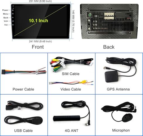 راديو سيارة Android لوحدة الرأس العالمية مع Carplay/Android Auto مع BT GPS Navigation Video Audio Multimedia Player Double Din 10 بوصة تعمل باللمس دعم WiFi SWC 4+64GB in Kuwait