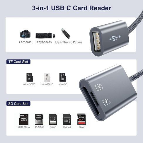 قارئ بطاقات Micro SD من Basesailor، محول بطاقة ذاكرة USB C TF، عارض صور من النوع C إلى SD لهاتف Apple iPhone 15، Android S23 S22 S21 A14 A54، Mac، Macbook Pro، iPad Air 4 5 Mini 6، الكمبيوتر الشخصي، الكمبيوتر المحمول، ملحقات الكاميرا in Kuwait