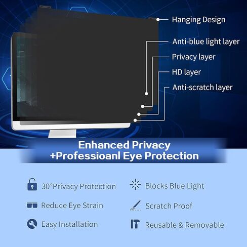 Verponity Computer Privacy Screen Filter 21.5 Inch, 9H Hardness Hanging Computer Screen Privacy Shield Compatible with 16:9 Widescreen Monitor, Eye Protection and Blue Light Blocks……… in Kuwait