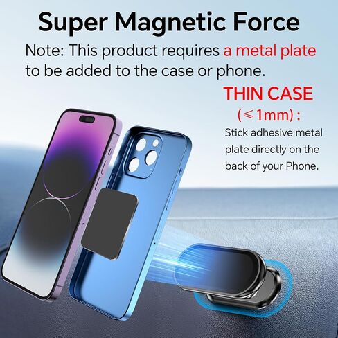【2-Pack】 Magnetic Phone Holder for car, [ Super Strong Magnet ] [ with 4 Metal Plate ] Cell Phone carmount for iPhone Magnetic [ 360° Rotation ] Universal Dashboard Adhesive Car Magnetic Phone Mount in Kuwait