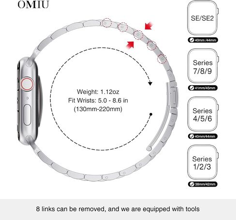 سوار رفيع من OMIU متوافق مع ساعة Apple 40 مم 38 مم 41 مم 42 مم 44 مم 45 مم 49 مم، حزام معصم بديل معدني من الفولاذ المقاوم للصدأ قابل للتعديل لسلسلة iWatch Ultra SE 9/8/7/6/5/4/3/2/1 للرجال والنساء in Kuwait