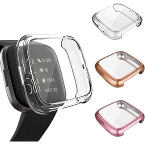 3 Pack Screen Protector Case, GHIJKL Ultra-Thin Slim Soft TPU Protective All-Around Full Cover Bumper Shell Compatible Fitbit Versa 2 Fitbit Versa 2 Smart Watch, Clear in Saudi Arabia