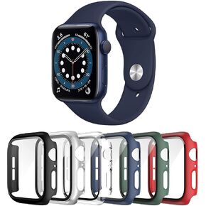 حافظة Landhoo مكونة من 6 قطع لساعة Apple Watch SE(2022) Series SE/6/5/4 مقاس 40 مم مع زجاج مقسى، غطاء كامل واقٍ من البولي كربونات الصلب عالي الدقة لساعة iwatch. in Kuwait