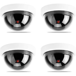 4pcs Dome Simulation Camera Fake CCTV Dummy with Flashing Led Light for Homes & Business Powered by 2"AA Batteries (Black)