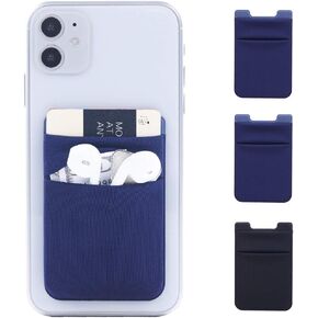 3Pack Adhesive Phone Card Holder Stick on Pocket Wallet Stretchy Cloth Credit/ID Card Sleeve Sticker for Back of Phone of iPhone,Android and All Smartphones (2Navy Blue,1Black) in Kuwait