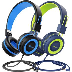 iClever [2 Pack] Kids Headphones with Microphone - Headphones for Boys Girls with Safe Volume Limited 85dB/94dB, Adjustable Foldable Headphones for Online School/Travel/Tablet