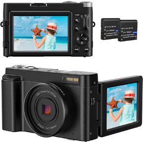 كاميرا رقمية HD 1080P كاميرا فيديو لتسجيل الفيديو لليوتيوب مع كاميرا ويب، كاميرا مدمجة بشاشة قلاب 3.0 بوصة مع تكبير رقمي 16X، بطاريتان in Kuwait