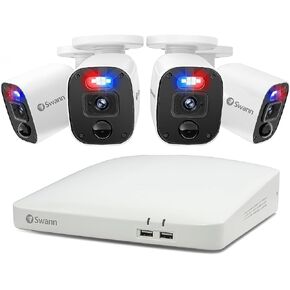 Swann Home DVR Enforcer Security System with 1TB HDD, 8 Channel 4 Cam, 1080P HD Video, Indoor Outdoor Wired Surveillance CCTV, Color Night Vision, Heat Motion Detection, LED Lights, Sirens, 84680
