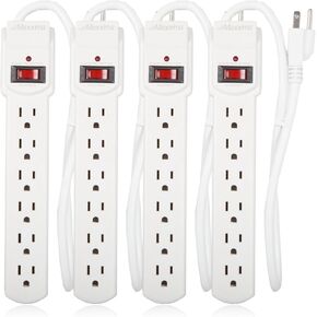 Maxxima 4-Pack 6 Outlet Power Strip Surge Protector - 300 Joules, Features Red On/Off Switch, Powers Multiple Electronics and Devices Simultaneously, Perfect for Home Appliances - Black