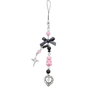 COLORFUL BLING Cute Y2K mobile phone charm aesthetic accessories Strawberry Butterfly Bear heart Cross Star Lanyard string bag Backpack purse Airpods Pendant decoration