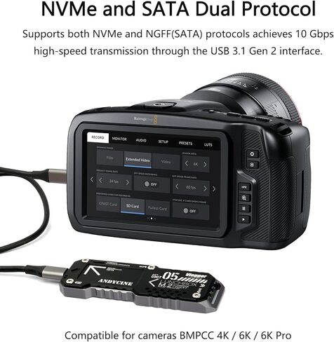 حافظة ANDYCINE Lunchbox V M.2 SSD NVME&SATA M.2 مع منفذ USB-C ورقائق RTL9210B متوافقة مع الكاميرا المختارة وأجهزة الكمبيوتر والهاتف المحمول والكمبيوتر المحمول (اللون الأحمر) in Kuwait