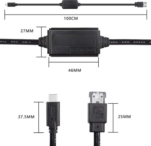 XMSJSIY USB إلى eSATA كابل محول 5 جيجابت في الثانية USB 3.0 إلى كابل محول eSATA للطاقة 5 فولت لأجهزة الكمبيوتر المحمول HDD/SSD/ODD - 3 قدم/1 متر in Kuwait
