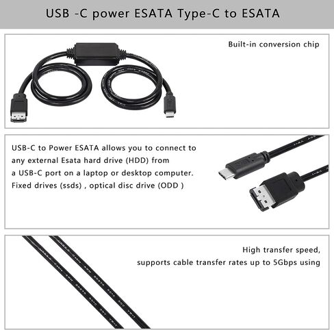 XMSJSIY USB إلى eSATA كابل محول 5 جيجابت في الثانية USB 3.0 إلى كابل محول eSATA للطاقة 5 فولت لأجهزة الكمبيوتر المحمول HDD/SSD/ODD - 3 قدم/1 متر in Kuwait