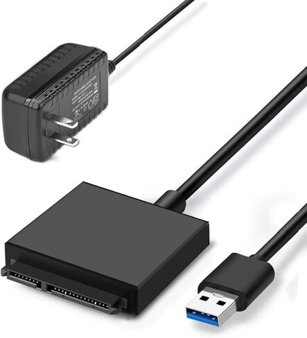 محول ساتا الى يو اس بي 3.0، كيبل محول القرص الصلب لهارد ديسك 3.5/2.5 انش مع محول طاقة 12 فولت/2 امبير (اسود) in Kuwait